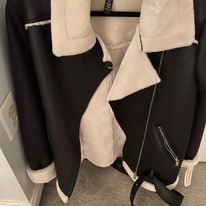 AQUA Leather / Fur Coat Size Large Oversized